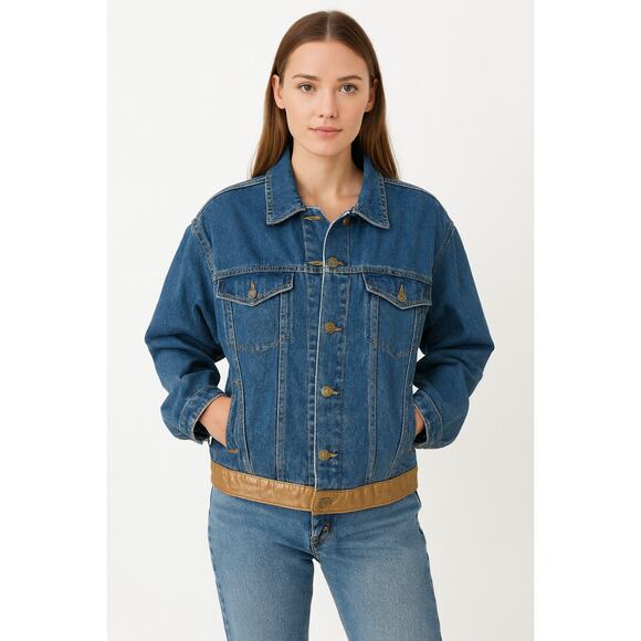 Sergio Valente Denim Trucker Jacket Button Down Silver Arrow Map Graphic Medium - Picture 1 of 11